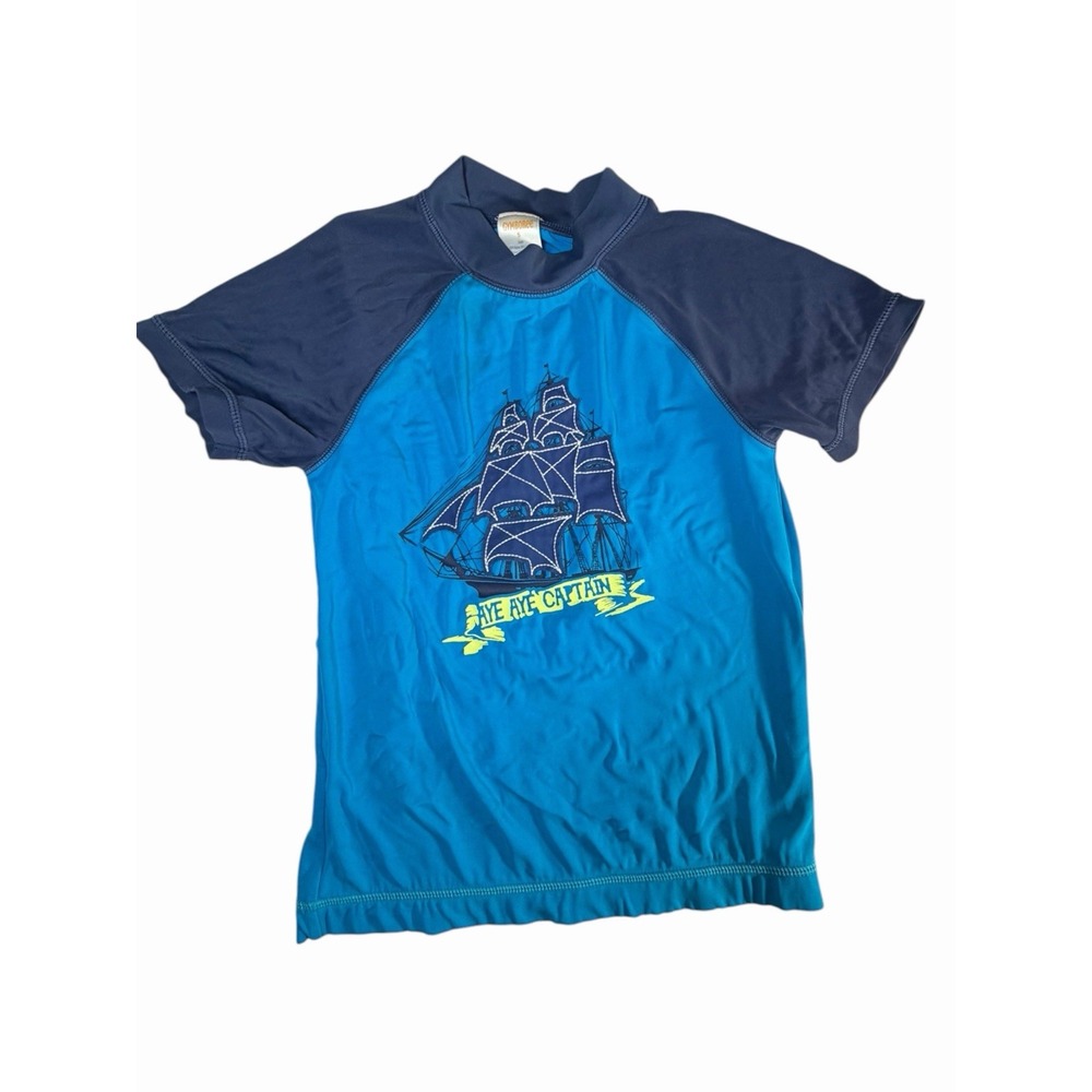 Gymboree Boy's Short Sleeve Rash Guard Swim Shirt Size 5-6 Pirate Ship Summer